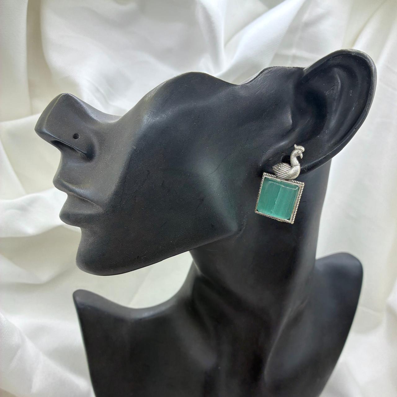 Silver plated Brass Earrings (Sea Green) #16
