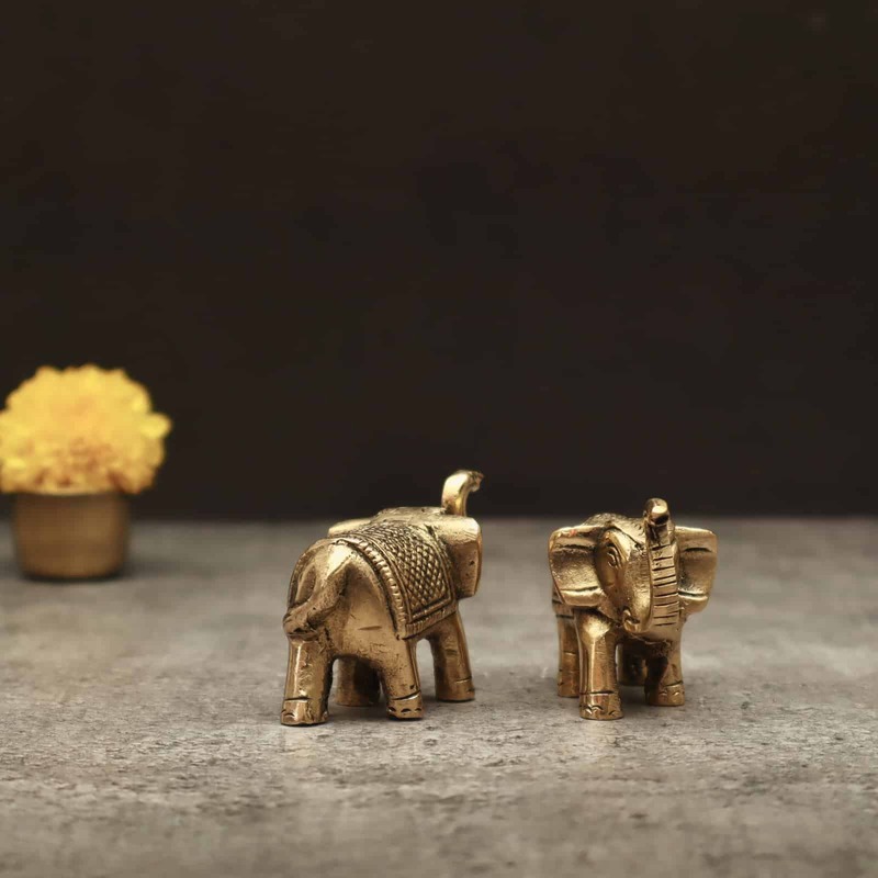 Brass Decorative Elephant Set of two - 2 inch Height | Charming Set of Two Decorative Brass Elephants for Artistic Appeal