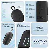 Ozzie LBS-102 10W Bluetooth Speaker – RGB Light | TWS Stereo | 8H Playtime | Black