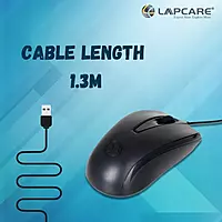 Lapcare L‑70+ USB Mouse – 1200 DPI, Ergonomic, 3D Optical Tracking, Plug-and-Play