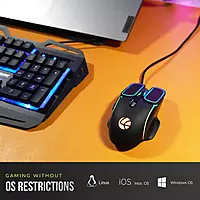 Lapcare Champ Voyager LGM‑201 mouse: configurable 7200 DPI optical sensor, rubber‑grip ABS body, dazzling RGB lighting & macro keys.