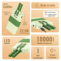 Volt 1 LBP-615 10000mAh Power Bank – 3 Output | Type-C & Lightning Cable | 22.5W | Green & White