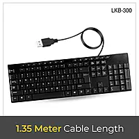Lapcare Alfa‑1 LKB‑300 keyboard: 104‑key layout plus 15 hotkeys, USB plug‑and‑play, adjustable kickstand & 10 million keystroke lifespan.