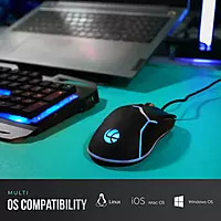 Lapcare Champ Razor LGM‑204 gaming mouse: 3600 DPI optical sensor, rainbow RGB backlight, 6 macro buttons, rubber oil grip & 5M click lifespan.