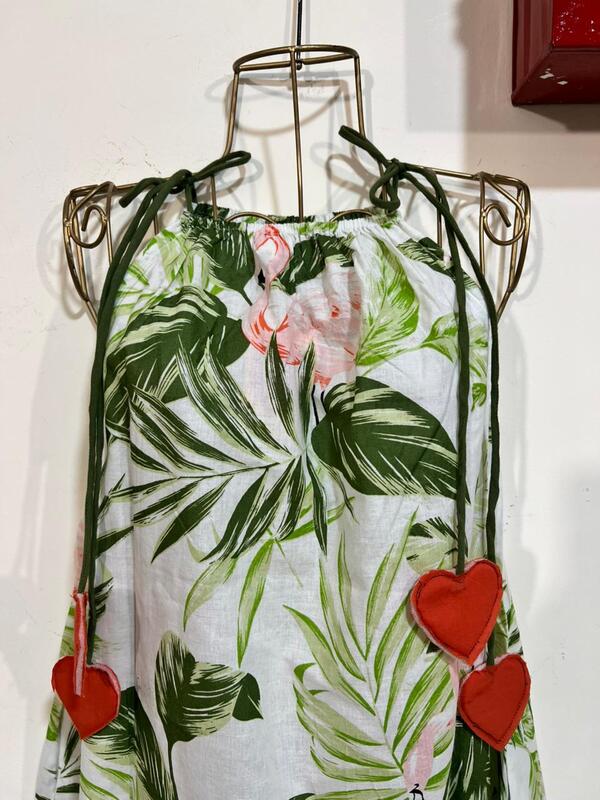 Naaz's Short halter gathered neck - White & Flamingo