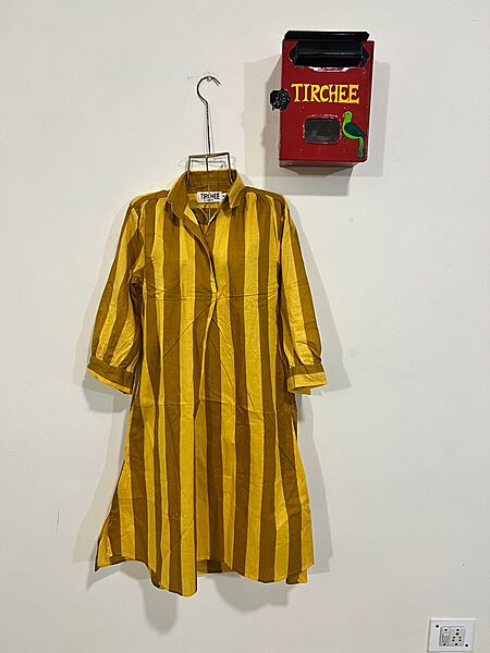 Meera's Flare collared dress - Mustard & Yellow Stripes