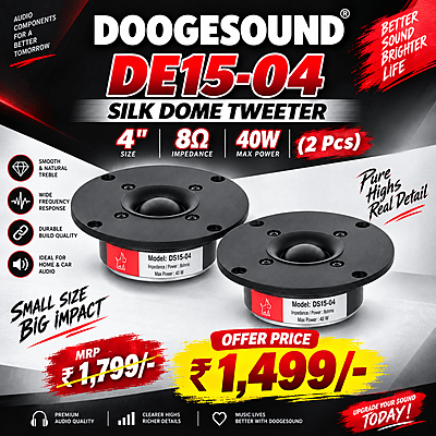 DE15-04 SILK DOME TWEETER 4" 8Ohms 40W (2 Pcs) DE15-04 SILK DOME TWEETER 4" 8Ohms 40W (2 Pcs)