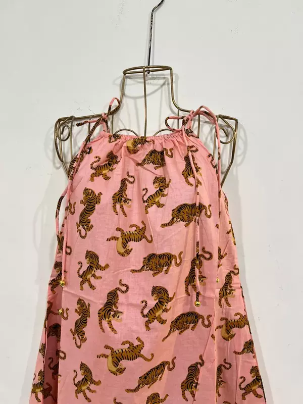 Naaz's Short halter gathered neck - Peach & Tigers