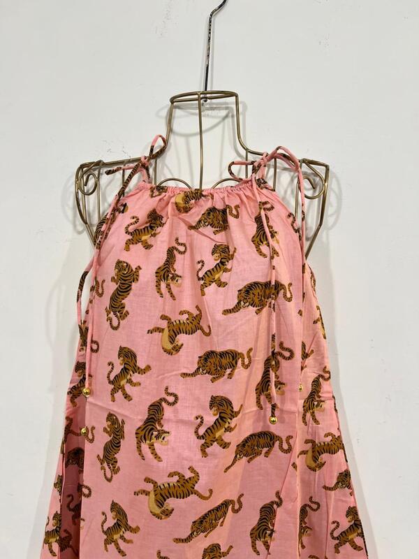 Naaz's Short halter gathered neck - Peach & Tigers