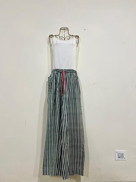 Anya's Flared Lounge pants - Dark Green Stripes