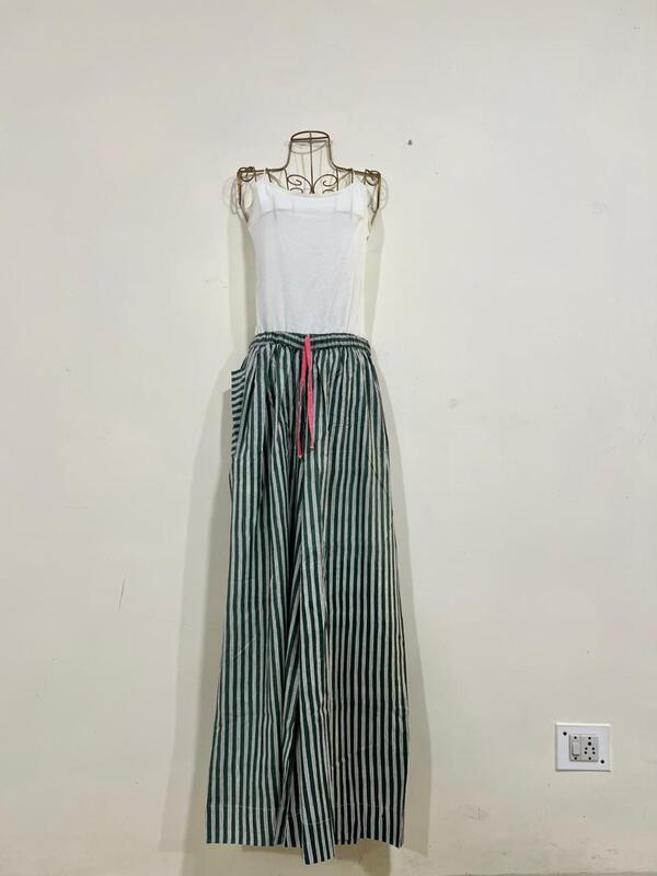Anya's Flared Lounge pants - Dark Green Stripes