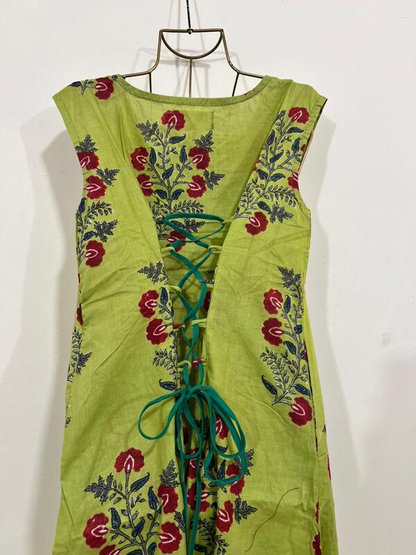 Saira's A-line Dress With a Back Tie - Green & Red Flowers