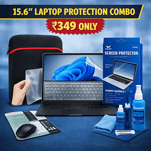 15.6 Inch Laptop Protection Combo ₹349 – Sleeve, Screen Guard, Keyboard Protector & Cleaning Kit