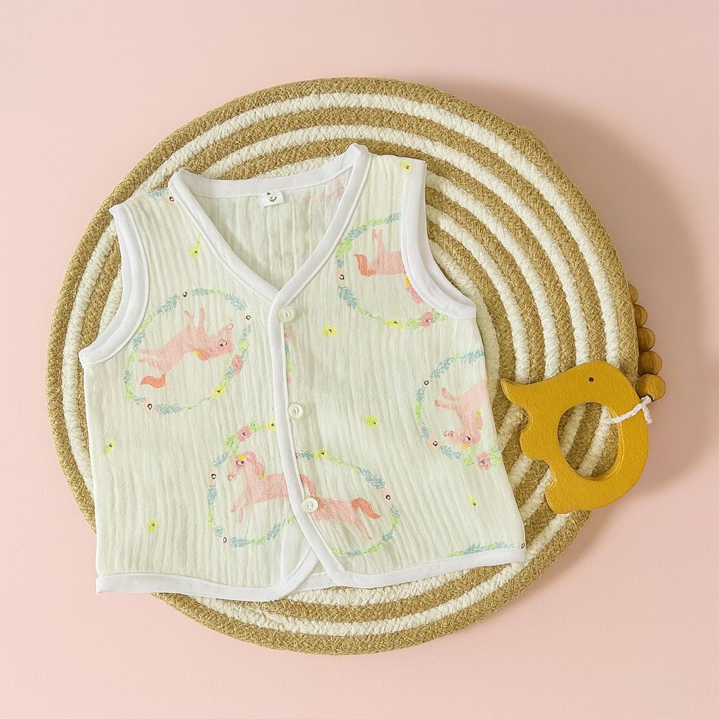 Premium Crinkled Muslin Cotton Jhabla (0–3 Months) – Without Sleeves