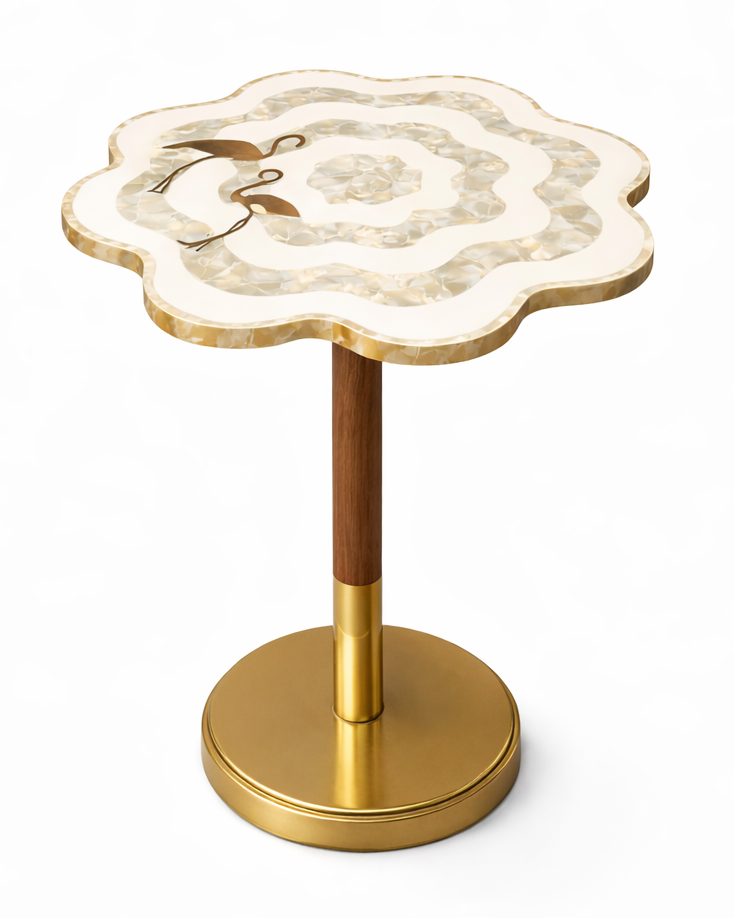 Carver Accent Peg Table Marble Inlay Top