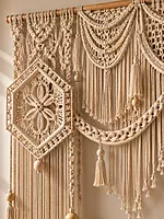 Natural Macrame Door Topper with Lace Medallions & Bead Fringe