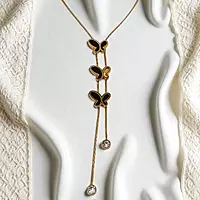 Butterfly Dangle Y-Shaped Necklace with Crystals