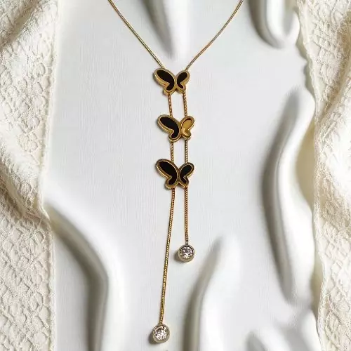 Butterfly Dangle Y-Shaped Necklace with Crystals