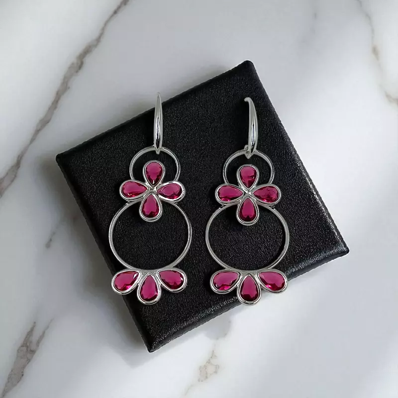 Bold Pink & Silver Dangle Earrings | Statement Hoop Earrings