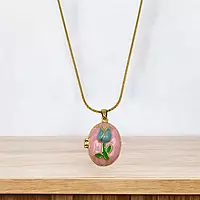 Pink Enamel Tulip Locket Necklace - Anti-Tarnish Stainless Steel