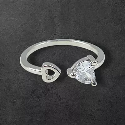 Heart Gemstone Adjustable Ring | Silver-Plated Statement Jewelry