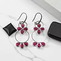 Bold Pink & Silver Dangle Earrings | Statement Hoop Earrings