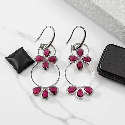 Bold Pink & Silver Dangle Earrings | Statement Hoop Earrings