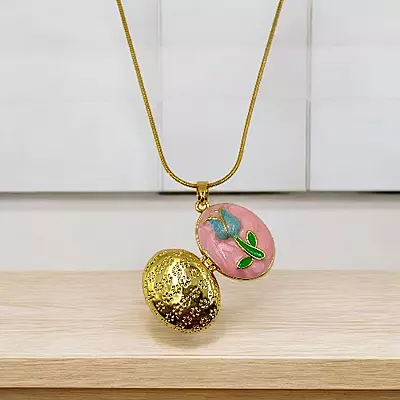 Pink Enamel Tulip Locket Necklace - Anti-Tarnish Stainless Steel