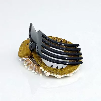 Chic Stripe Hair Claw Clip with Beaded Embellishments