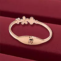 Dainty Floral Bangle with Black Enamel and Crystal