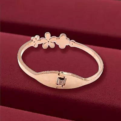 Dainty Floral Bangle with Black Enamel and Crystal