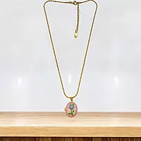 Pink Enamel Tulip Locket Necklace - Anti-Tarnish Stainless Steel