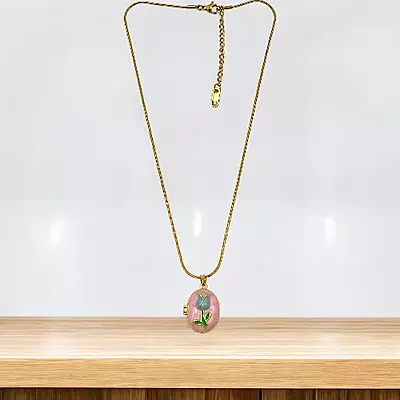 Pink Enamel Tulip Locket Necklace - Anti-Tarnish Stainless Steel