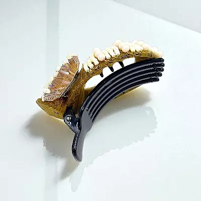 Chic Stripe Hair Claw Clip with Beaded Embellishments