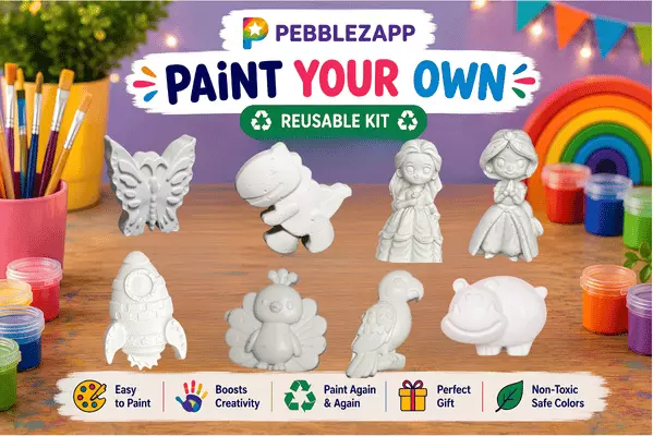 Reusable DIY Painting Kit for Kids | Dino, 2 Princess, Hippo, small peacock, small owl, Space astronaut & Butterfly - set of 8