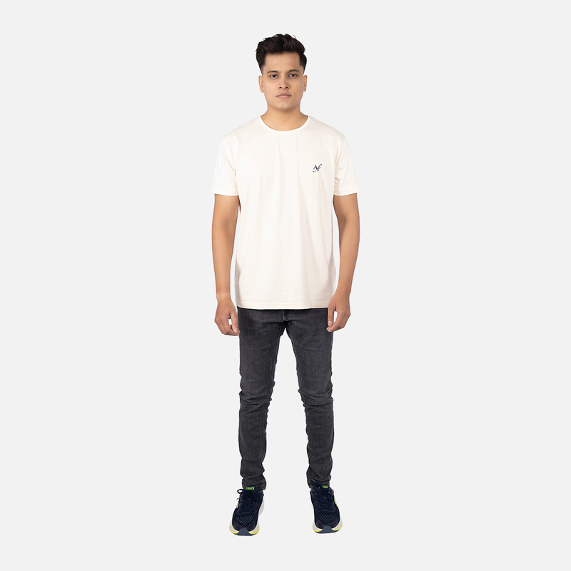 Men Alabaster Solid Crew Neck T-shirt
