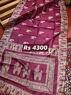 Magenta Hand Block Print Pure Katan Silk