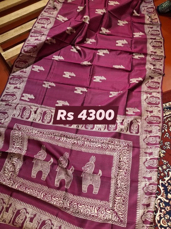 Magenta Hand Block Print Pure Katan Silk