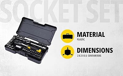 STANLEY STMT82672 1/4" 37-Piece Chrome Compact Socket Set comes with a Heavy-Duty Plastic Case for Home, DIY, Industrial & Professional Use, YELLOW & BLACK
