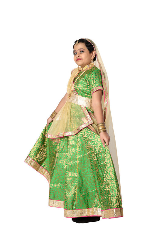 Kathak Dance Fancy Dress Costume For Girls - Green