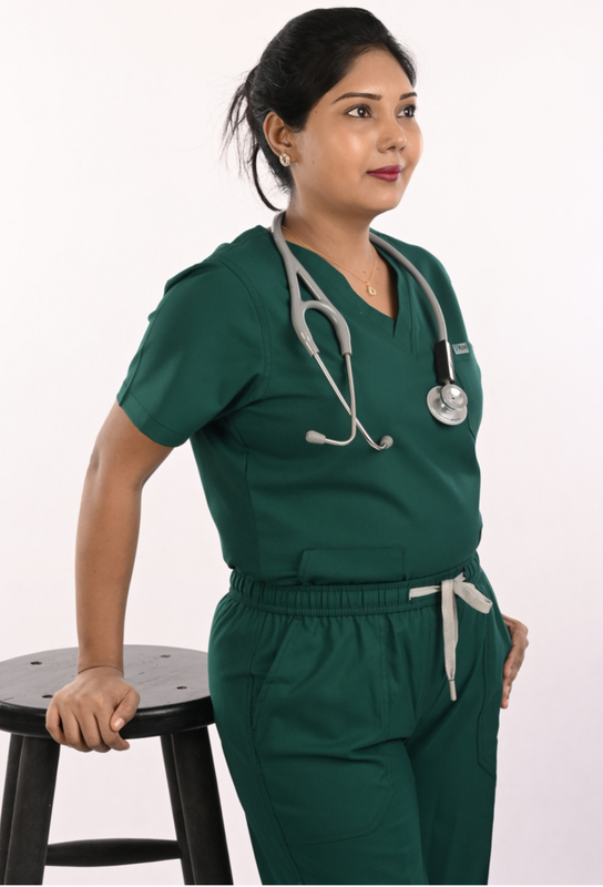 Ksvi Antibacterial Female V-Neck (Forest Green) Scrub Shirt Pant