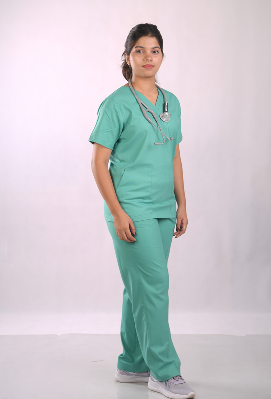 Ksvi Antibacterial Female V-Neck (Sea Green) Scrub Shirt Pant