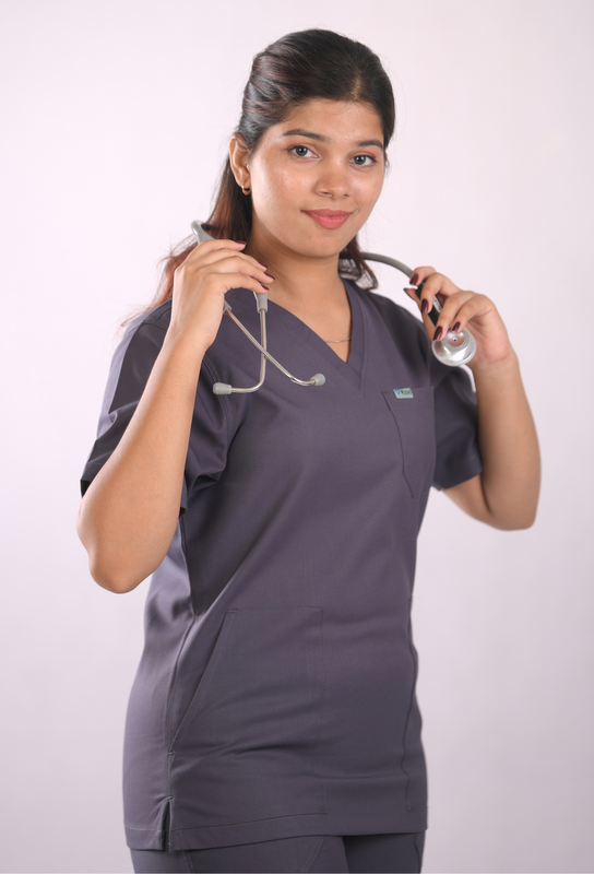Ksvi Antibacterial Female V-Neck (Heather Gray) Scrub Shirt Pant