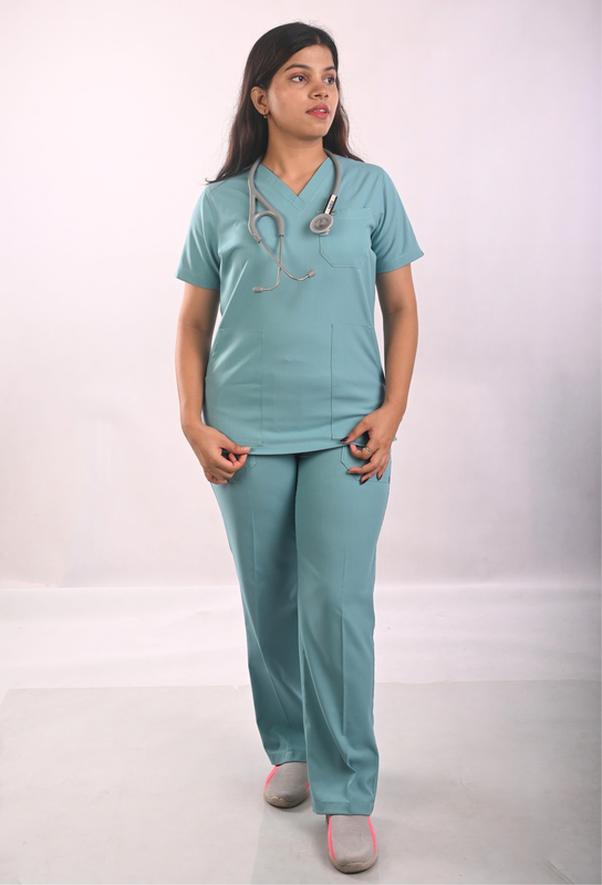 Ksvi Antibacterial Female V-Neck (Eucalyptus) Scrub Shirt Pant