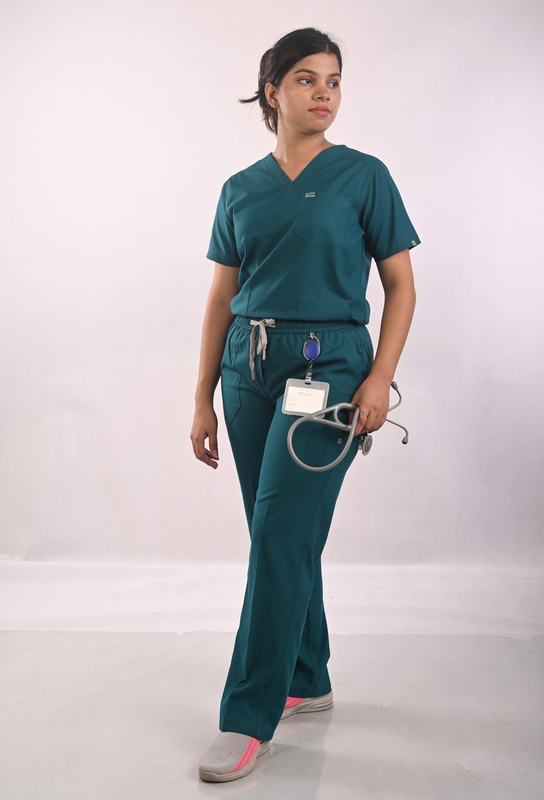 Ksvi Antibacterial Female V-Neck (Emerald Green ) Scrub Shirt Pant