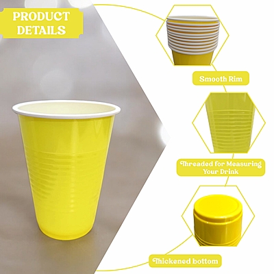 450ml - Yellow Beer Pong Glasses | Pack of 20 Drinking Glasses | for Diwali, Cocktail Parties, and Games | Reusable Beer Pong Cups | Party Supplies