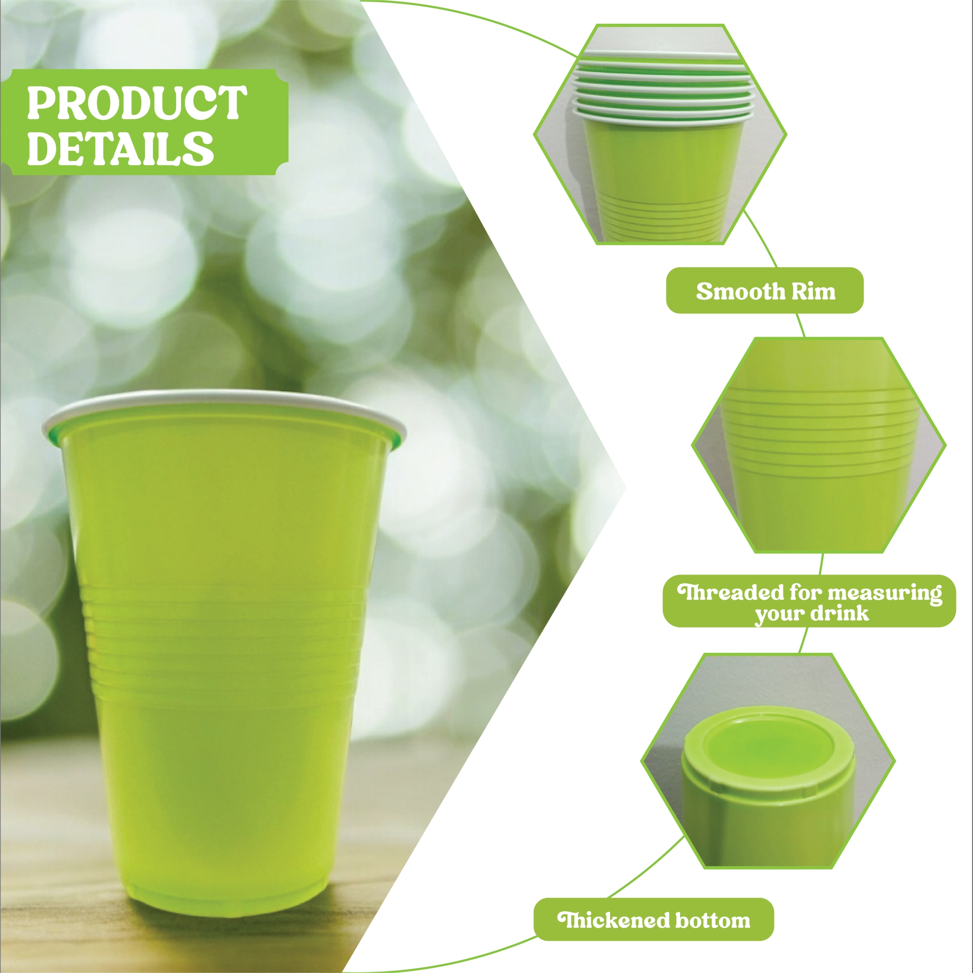 Set of 10 - Green | 450ml | Beer Pong Glasses |  Reusable & Eco-Friendly | Drinking Glasses for New Year, Bachelor Wedding, Retirement Parties & Games | Party Supplies