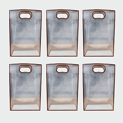 Pack of 6 Transparent Goodie Bags | Clear Medium Gift Bags for Return Gifts, Party Favors, Birthday, Wedding, Baby Shower | Brown Gift Bags