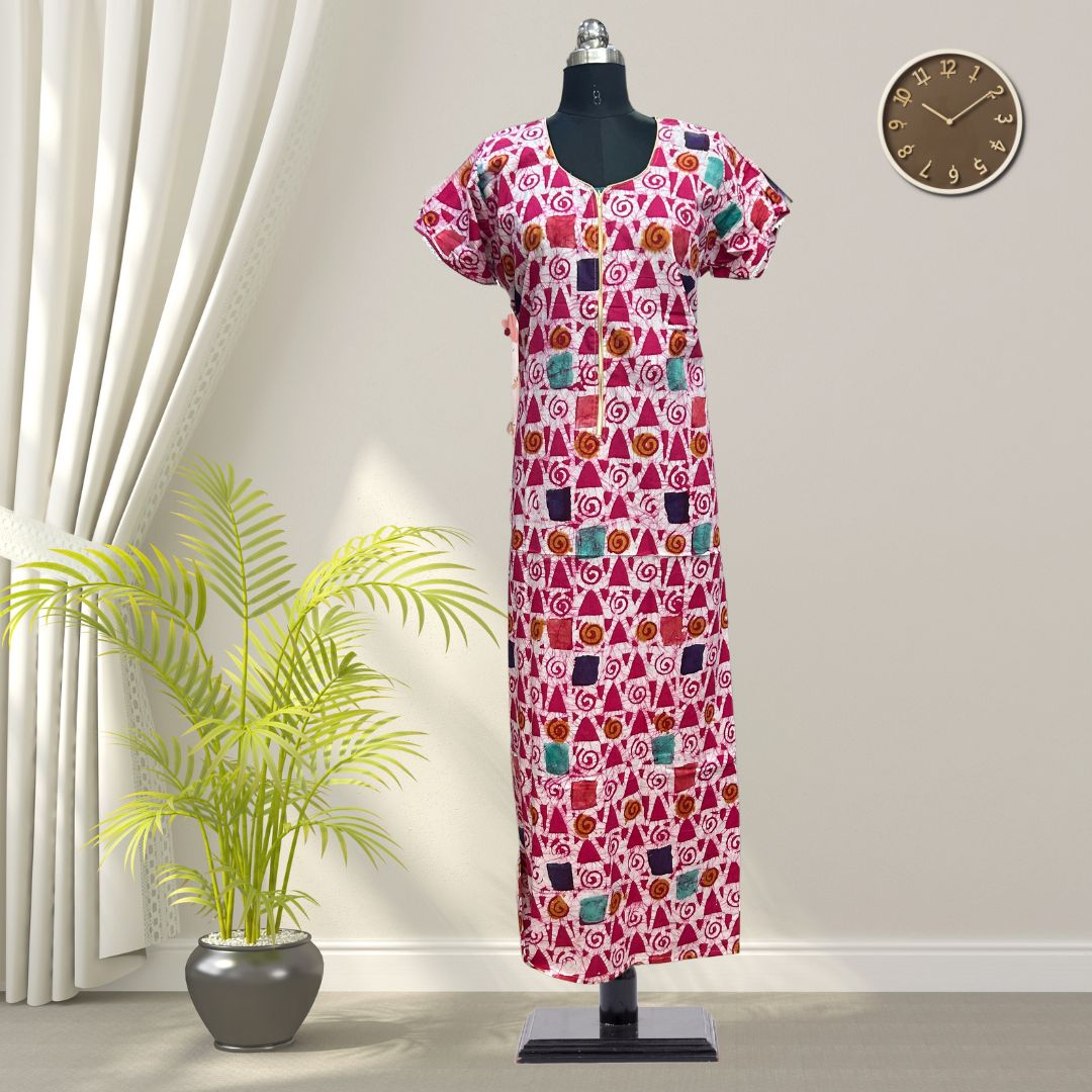 Sea Red Batik Cotton Nighty With All Over From Libas Loungewear - AL1087