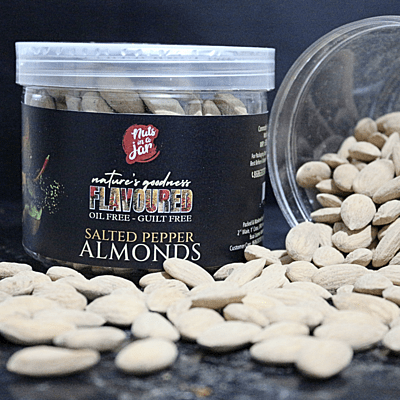 Oil Free Flavoured Salted Pepper Peaks Almonds 250 Grams Oil Free Flavoured Salted Pepper Peaks Almonds 250 Grams
